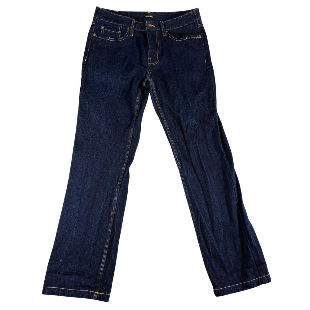 Brixton Straight Jeans Mens 30 Blue Denim Dark Wash Rugged Workwear Regular Fit